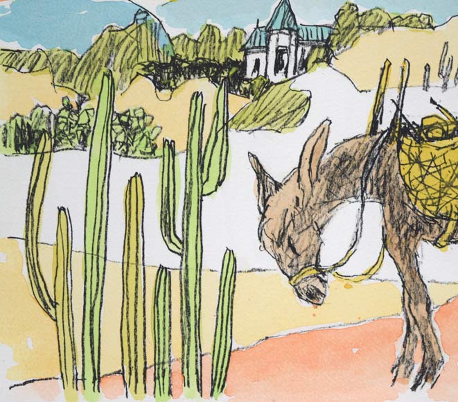 国松登「メキシコ小景」リトグラフに手彩色　拡大画像3