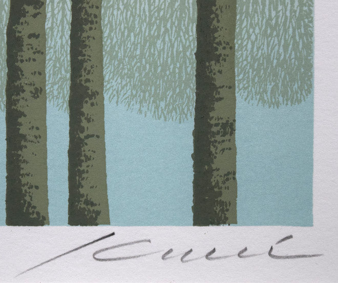国武久巳「深緑の湖」シルクスクリーン版画 本人直筆鉛筆サイン拡大画像