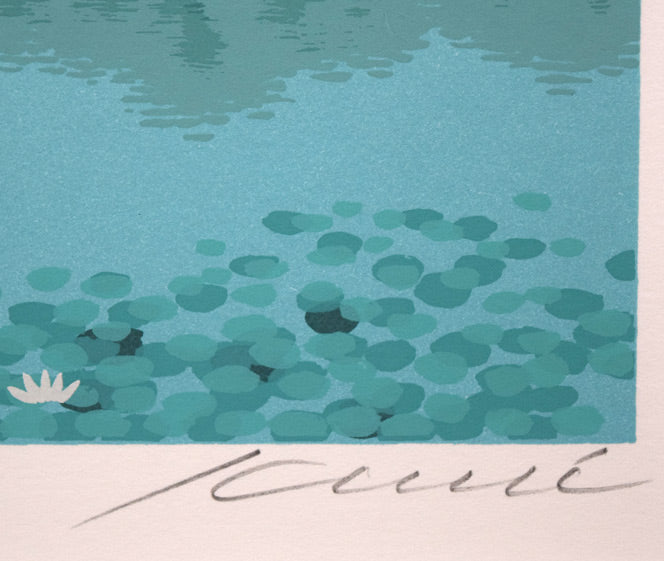 国武久巳「駒ヶ岳と小沼湖」シルクスクリーン版画 本人直筆鉛筆サイン