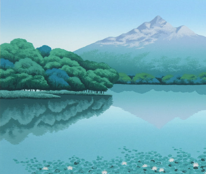 国武久巳「駒ヶ岳と小沼湖」シルクスクリーン版画 拡大画像1