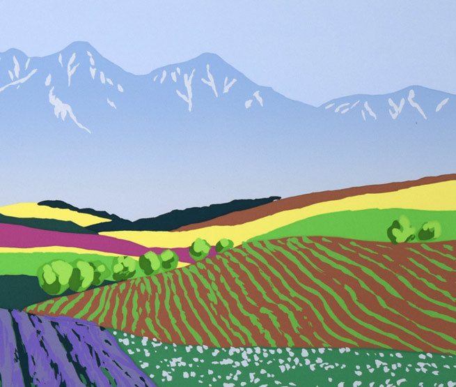 栗谷川健一「ラベンダーの丘」シルクスクリーン版画 拡大画像2