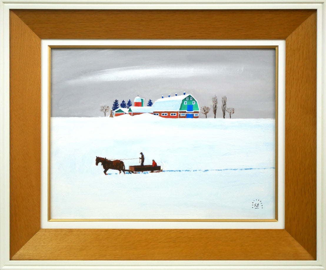 栗谷川健一「鈴の音がゆく(馬橇)」油絵・F6号