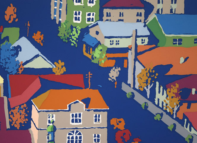 栗谷川健一「教会の街並み(函館)」シルクスクリーン版画 拡大画像2