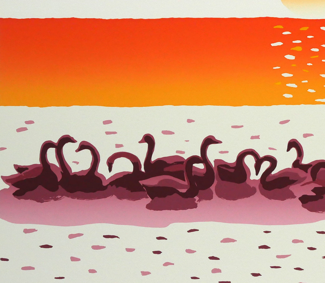 栗谷川健一「旅立ち近く(濤佛湖・白鳥公園)」シルクスクリーン版画 拡大画像3