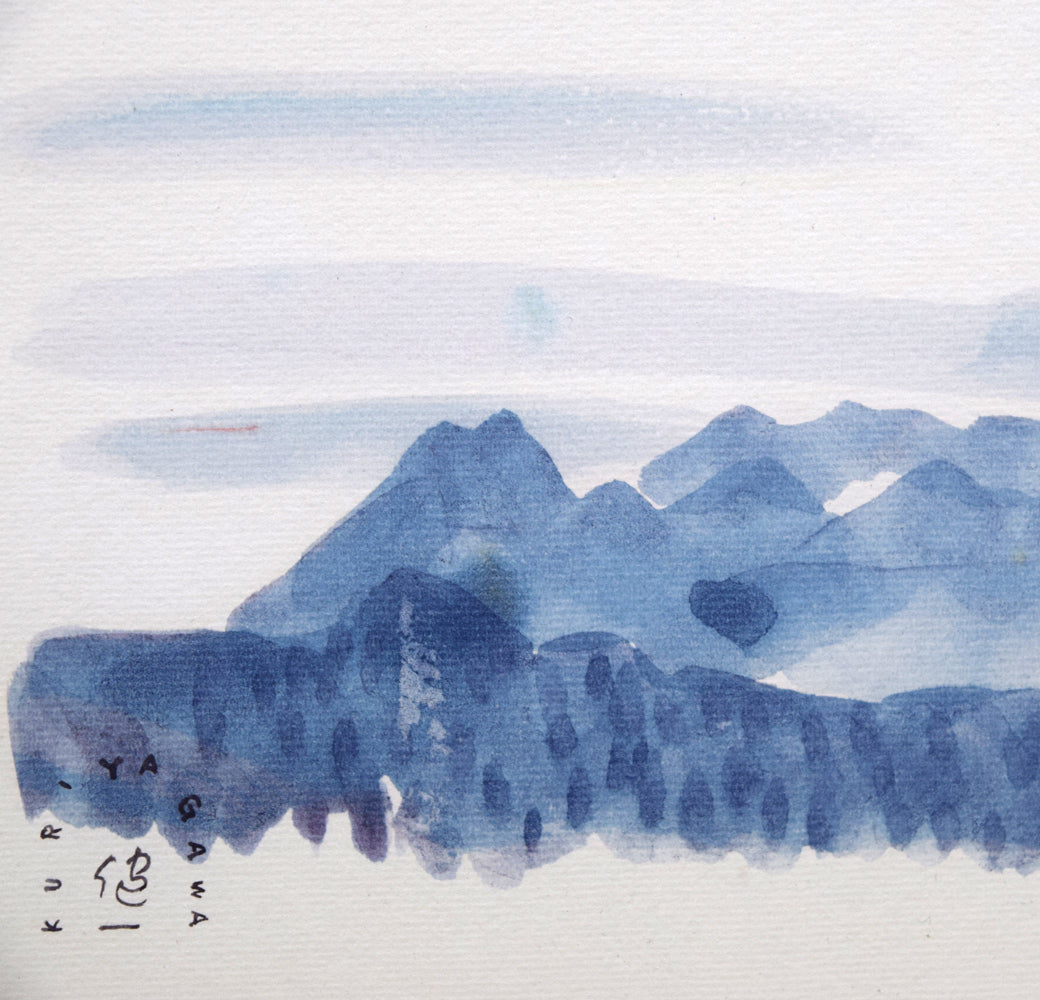 栗谷川健一「丹頂飛ぶ」水彩画・色紙 拡大画像2