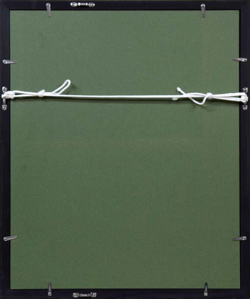 栗谷川健一「丹頂飛ぶ」水彩画・色紙 額縁裏側画像