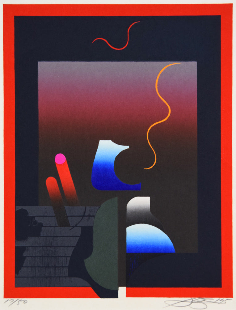 黒崎彰「人間と地球」木版画 作品全体拡大画像