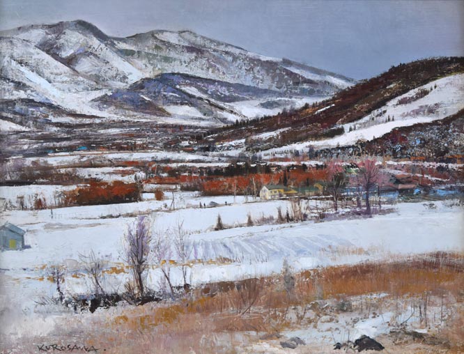 黒沢信男「曇日雪景」油絵・F6号 作品全体拡大画像