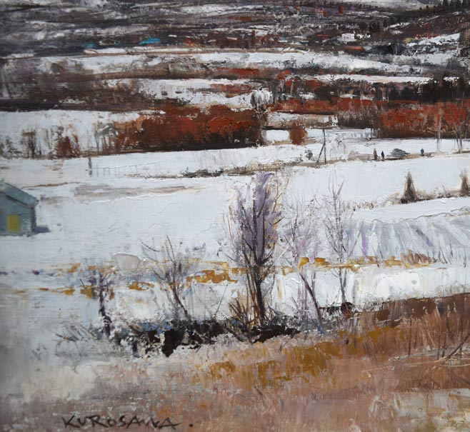 黒沢信男「曇日雪景」油絵・F6号 拡大画像3