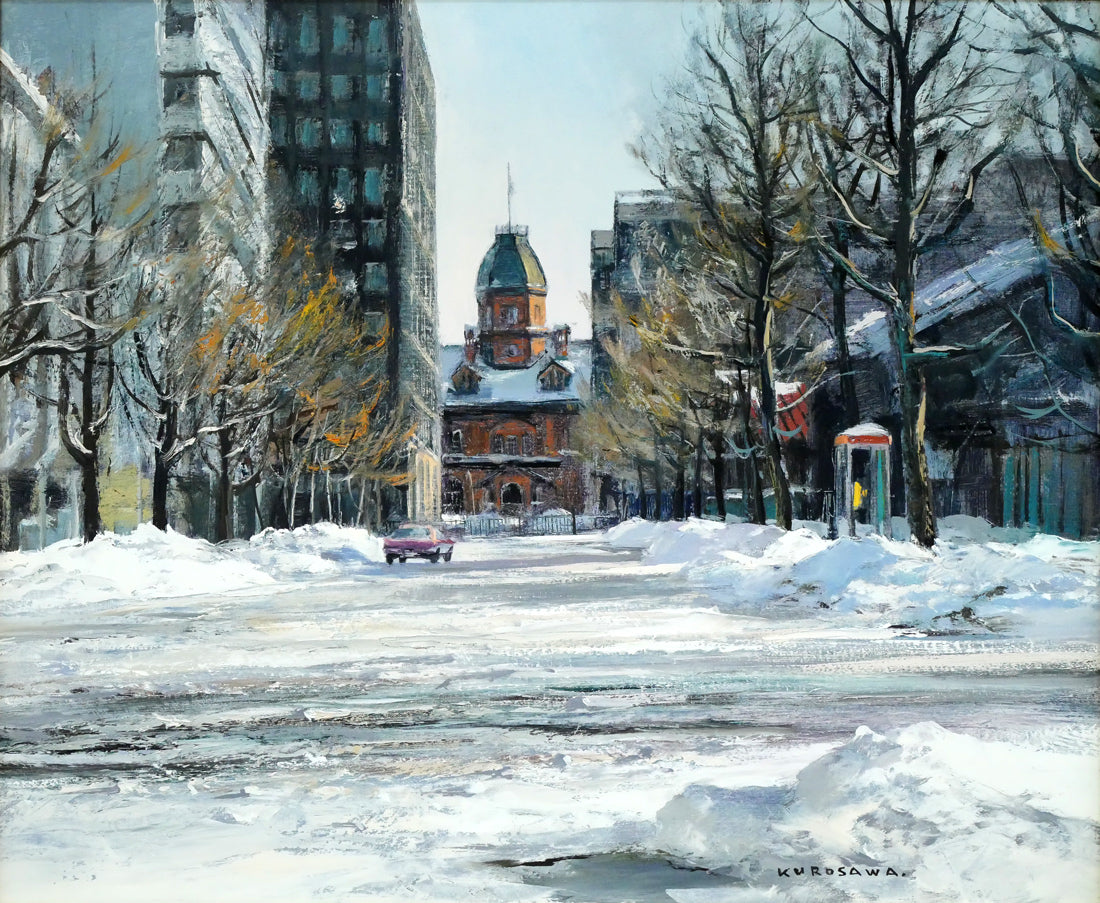 黒沢信男「冬陽(北海道庁)」油絵・F8号 作品全体拡大画像