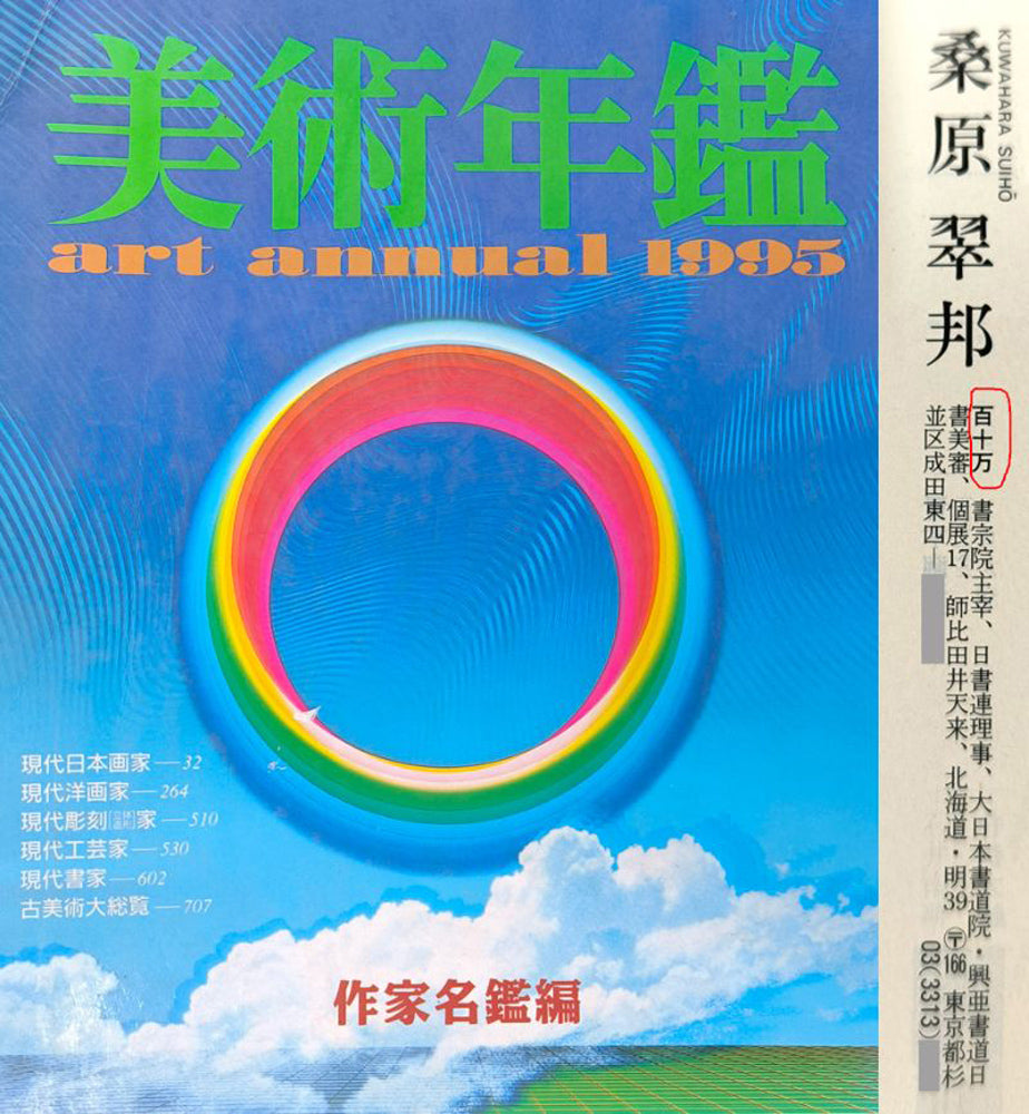 桑原翠邦(別号:魚目)「無量壽」肉筆書額装 1995年美術年鑑掲載内容