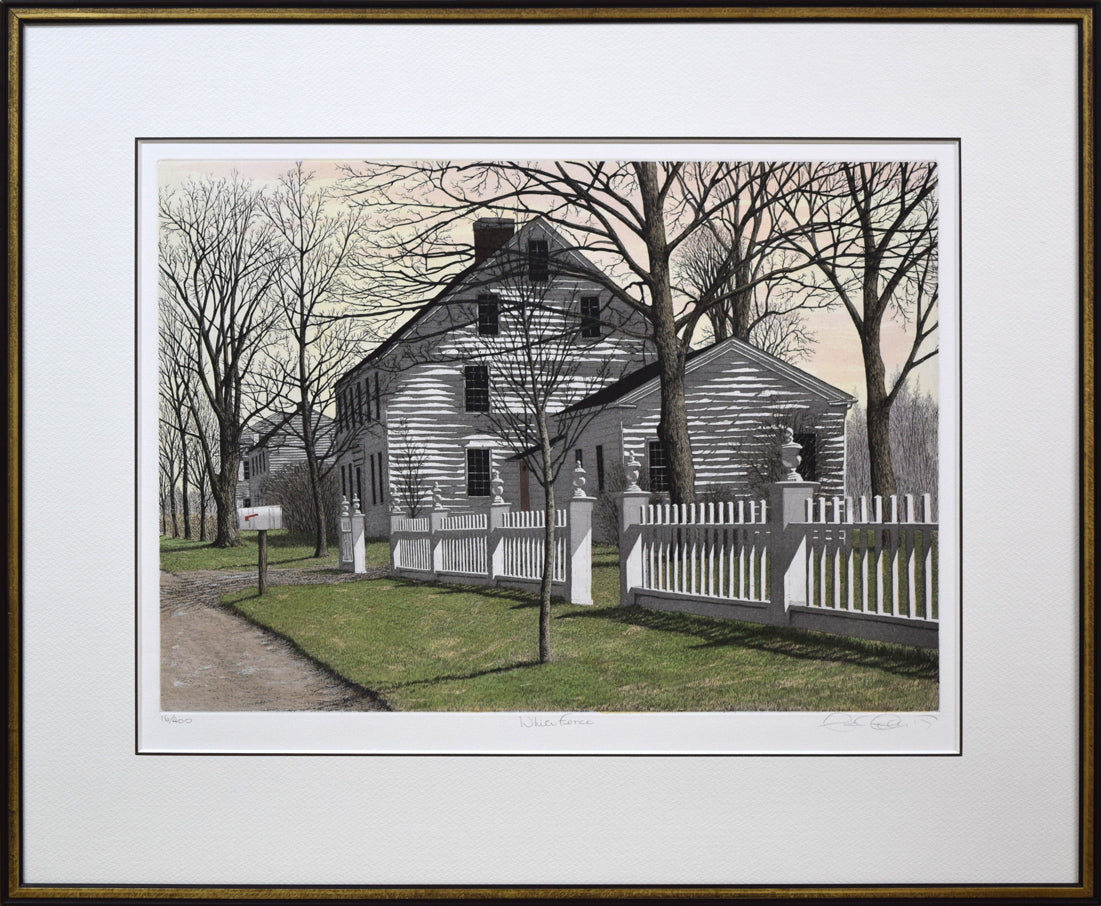 キャロル コレット (Carol COLLETTE)「White Fence」銅版画に手彩色