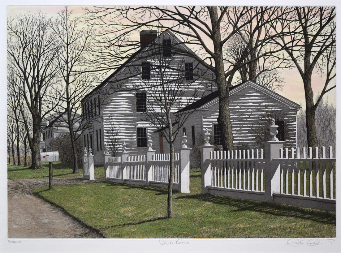 キャロル コレット (Carol COLLETTE)「White Fence」銅版画に手彩色 作品全体拡大画像