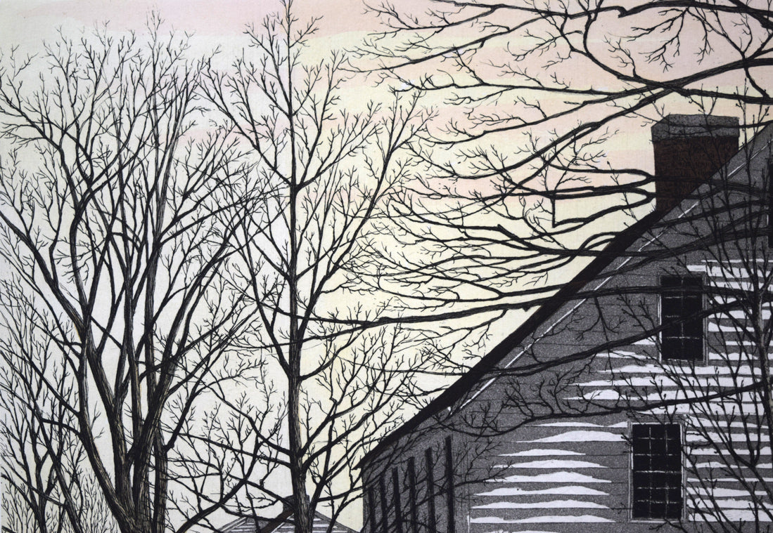 キャロル コレット (Carol COLLETTE)「White Fence」銅版画に手彩色 拡大画像1