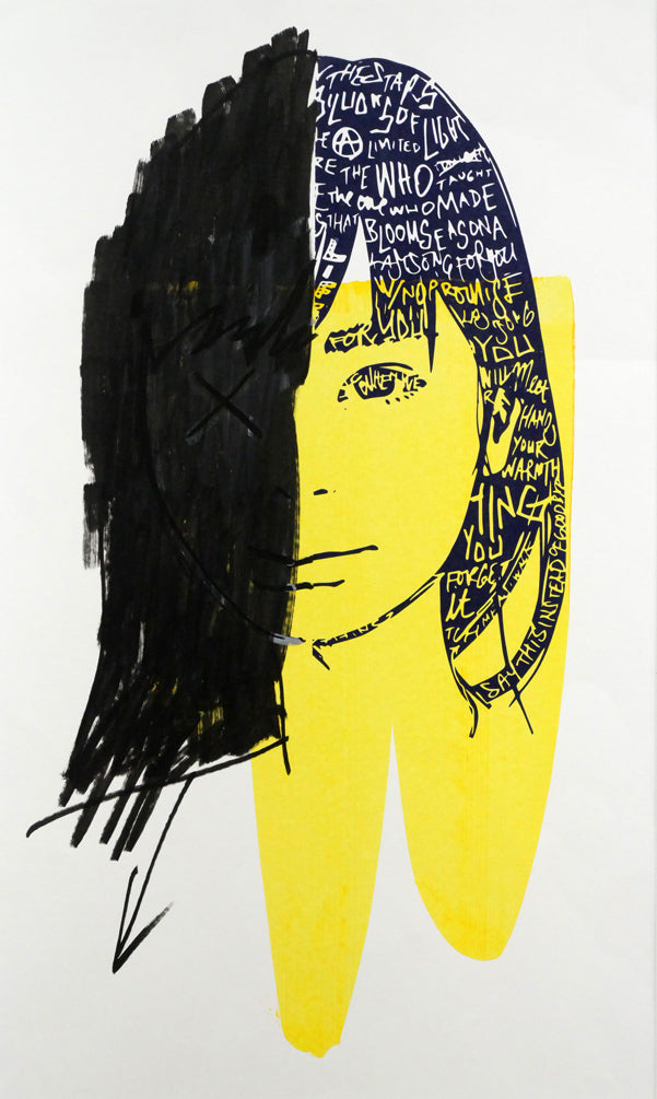 KYNE・内田洋一朗の合作「Untitled」シルクスクリーン版画に手彩色(黒マーカー) 作品全体拡大画像