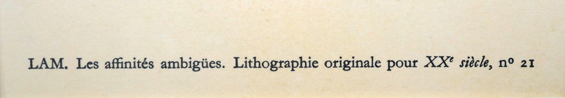 ウィフレド ラム(Wifredo LAM)「Les affinités ambigues」オリジナルリトグラフ 裏側拡大画像