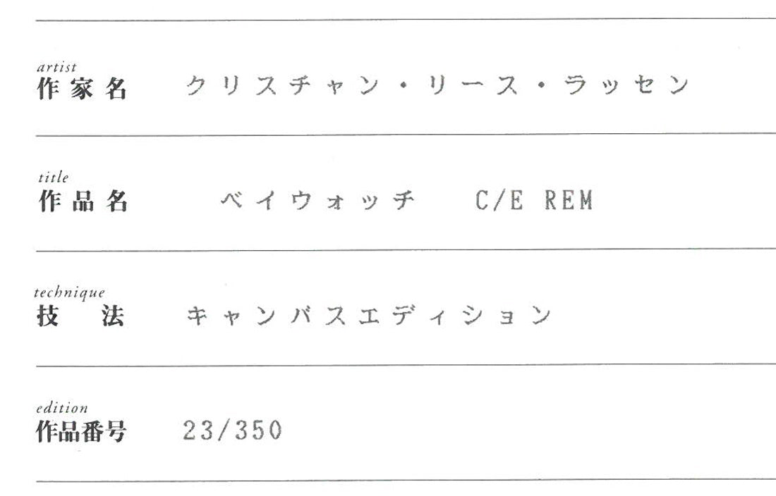 クリスチャン ラッセン(Christian Lassen)「ベイウォッチ C/E REM」キャンバスエディション 保証書拡大画像
