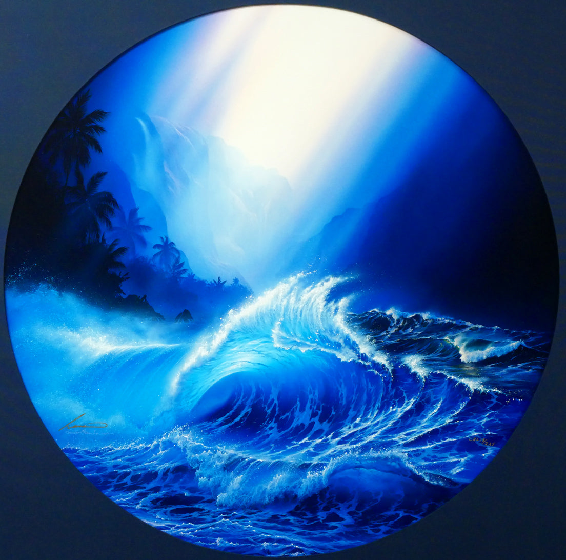 クリスチャン ラッセン(Christian Lassen)「インディゴナイト」キャンバスにミクスドメディア版画・手彩色 作品全体画像