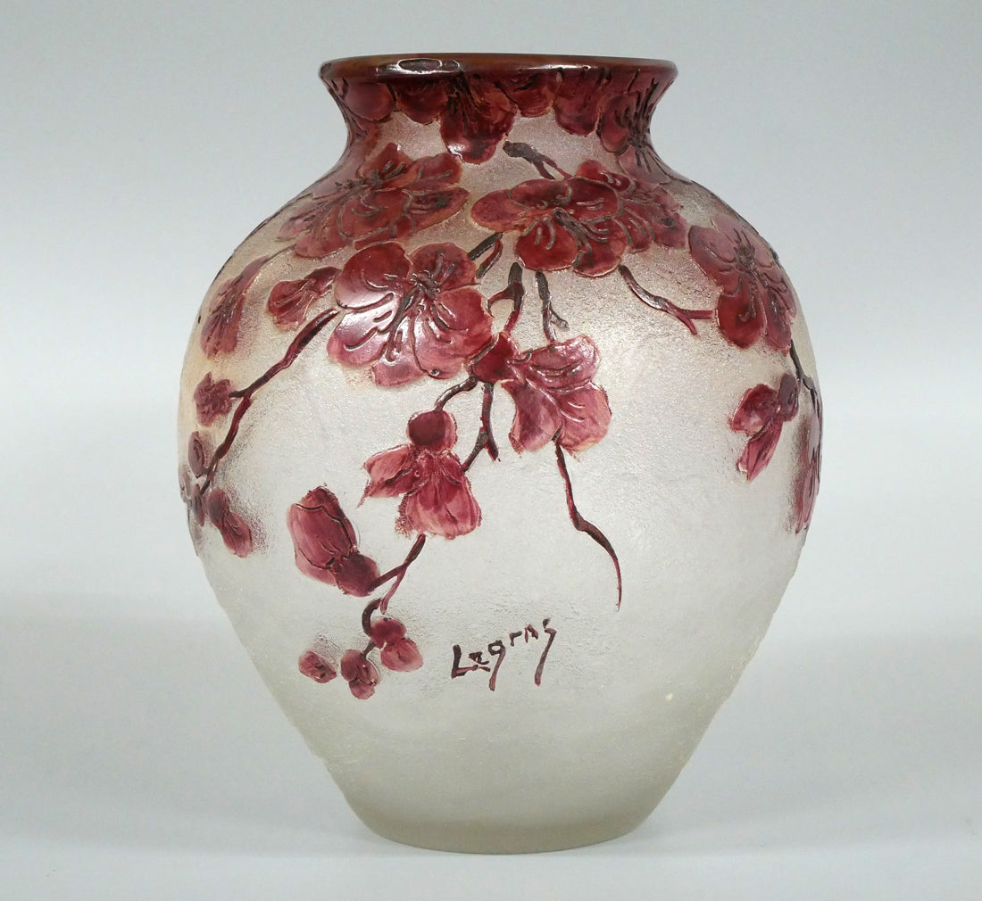 フランソワ=テオドール ルグラ(François-Théodore Legras)「花文花瓶」酸化腐蝕彫りガラス 全体画像1