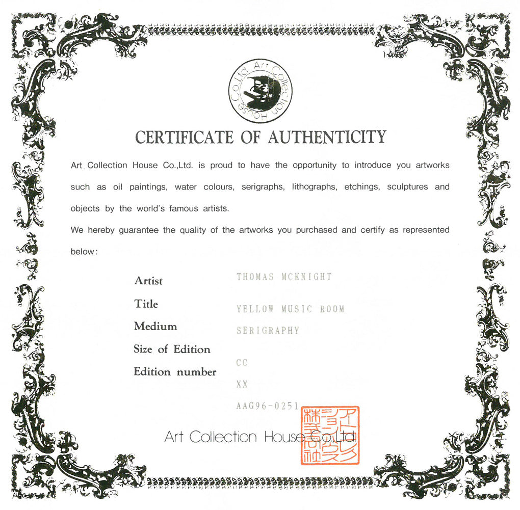 トーマス マックナイト(Thomas McKNIGHT)「イエローミュージックルーム」シルクスクリーン版画 作品保証書