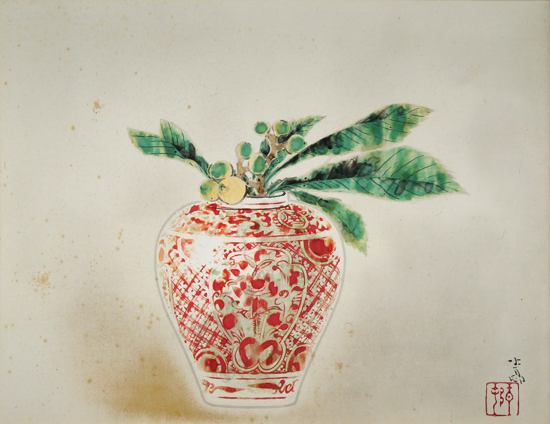 前田青邨「赤絵壷」日本画・P10号 作品全体画像