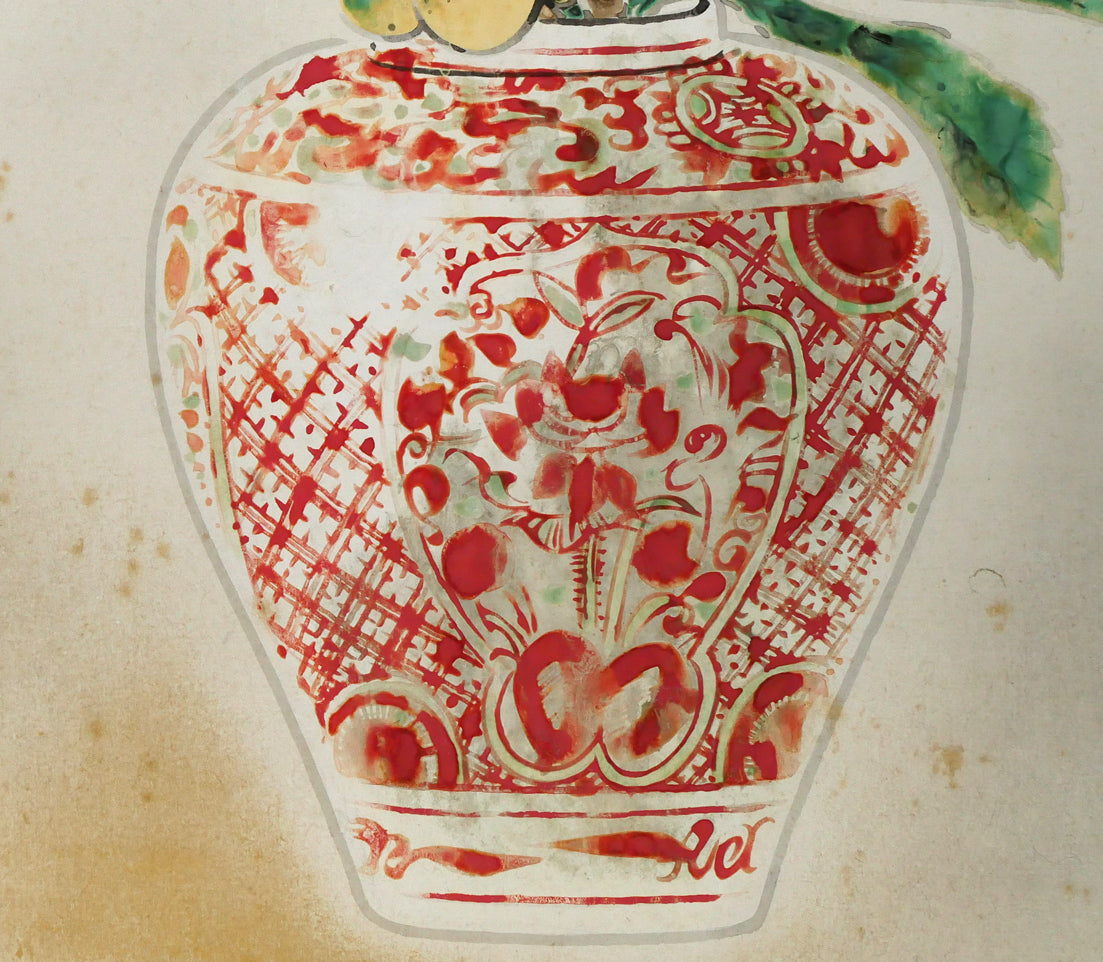 前田青邨「赤絵壷」日本画・P10号 拡大画像6