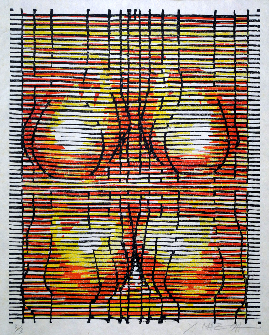 真栄田義次「LA」木版画 作品全体画像