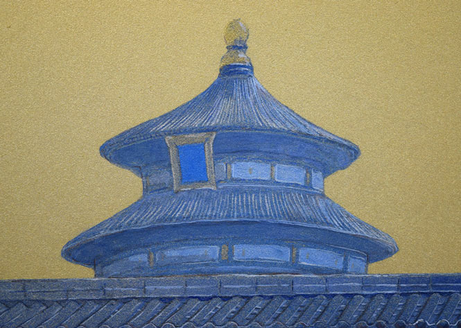 前田正憲「天壇(中国・北京)」日本画・10号 拡大画像1