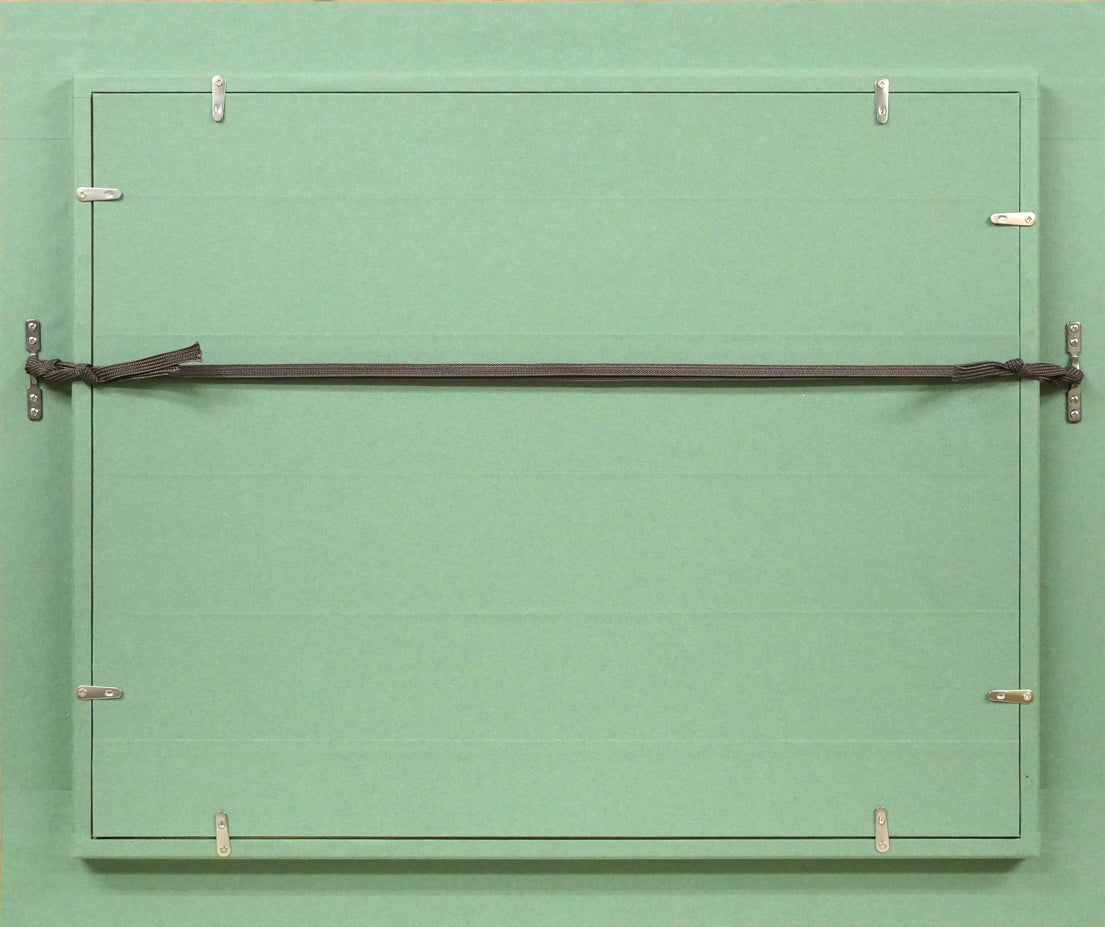 前島俊雄「運河沿いの並木(オランダ・アムステルダム)」油絵・F6号 額縁裏側画像