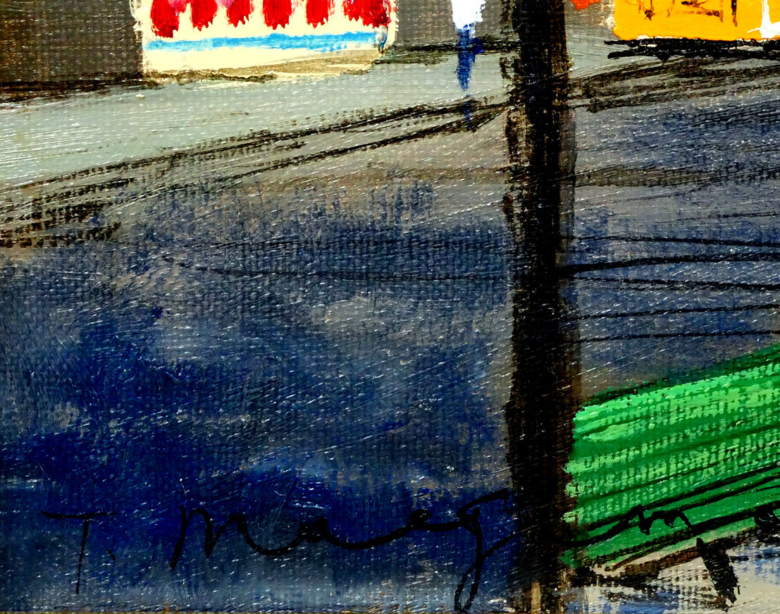 前島俊雄「運河沿いの並木(オランダ・アムステルダム)」油絵・F6号 サイン拡大画像