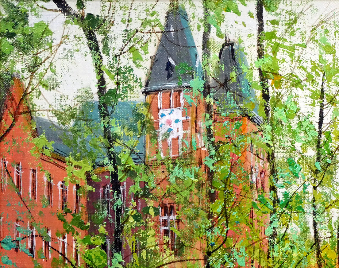 前島俊雄「運河沿いの並木(オランダ・アムステルダム)」油絵・F6号 拡大画像1