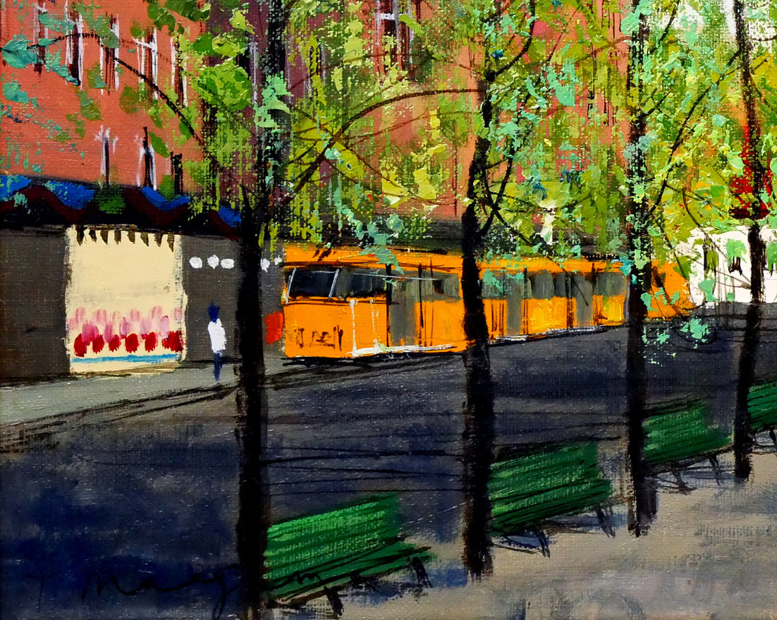 前島俊雄「運河沿いの並木(オランダ・アムステルダム)」油絵・F6号 拡大画像4