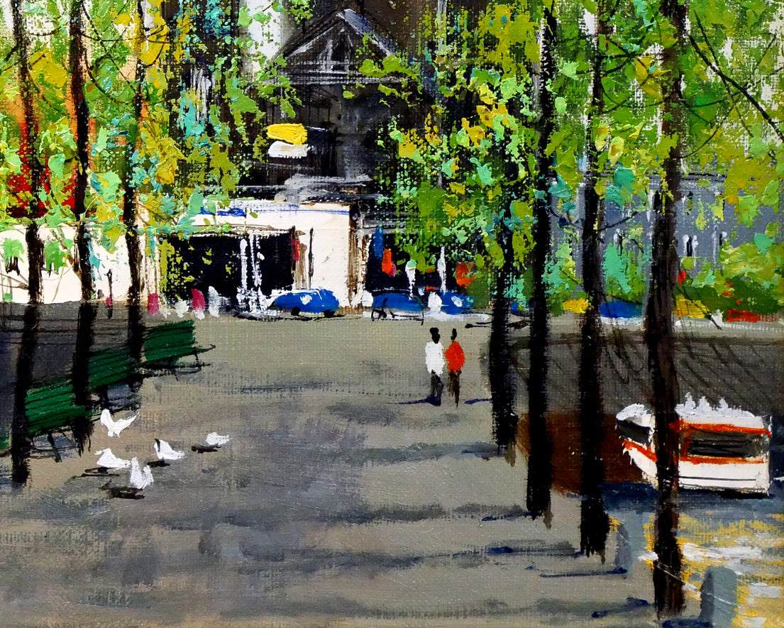 前島俊雄「運河沿いの並木(オランダ・アムステルダム)」油絵・F6号 拡大画像5