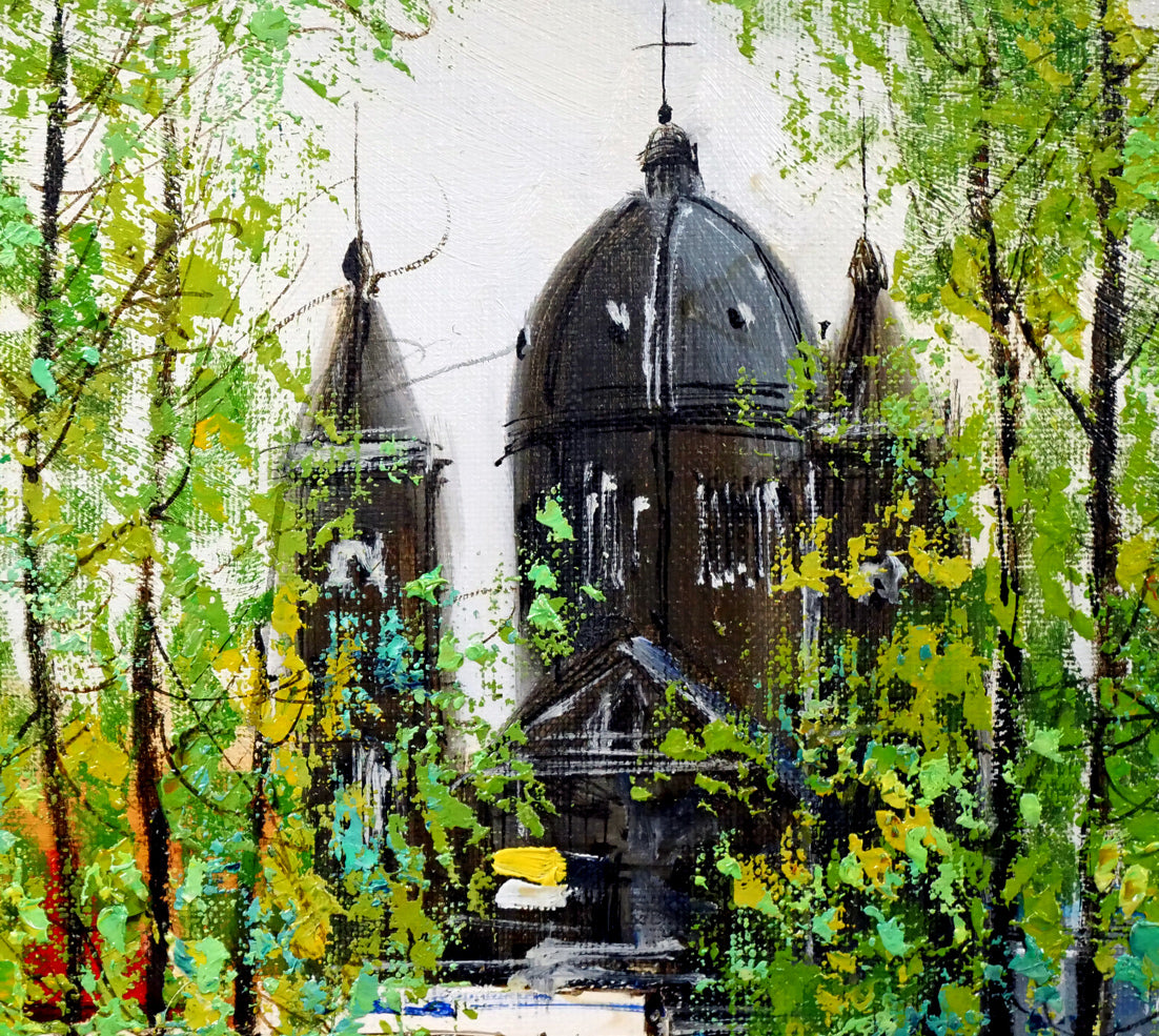 前島俊雄「運河沿いの並木(オランダ・アムステルダム)」油絵・F6号 拡大画像3