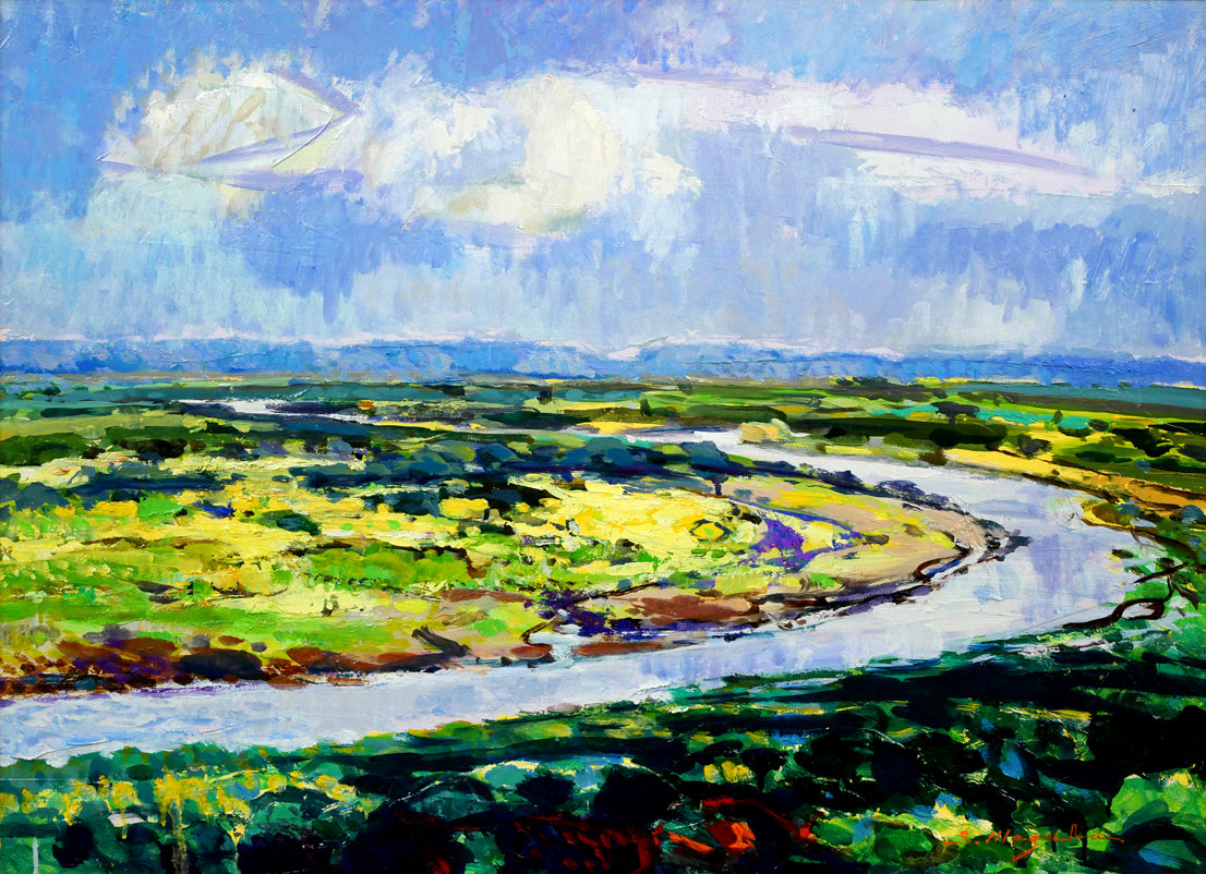 真柄修一「霧多布湿原(厚岸郡浜中町)」油絵・P20号 作品全体拡大画像