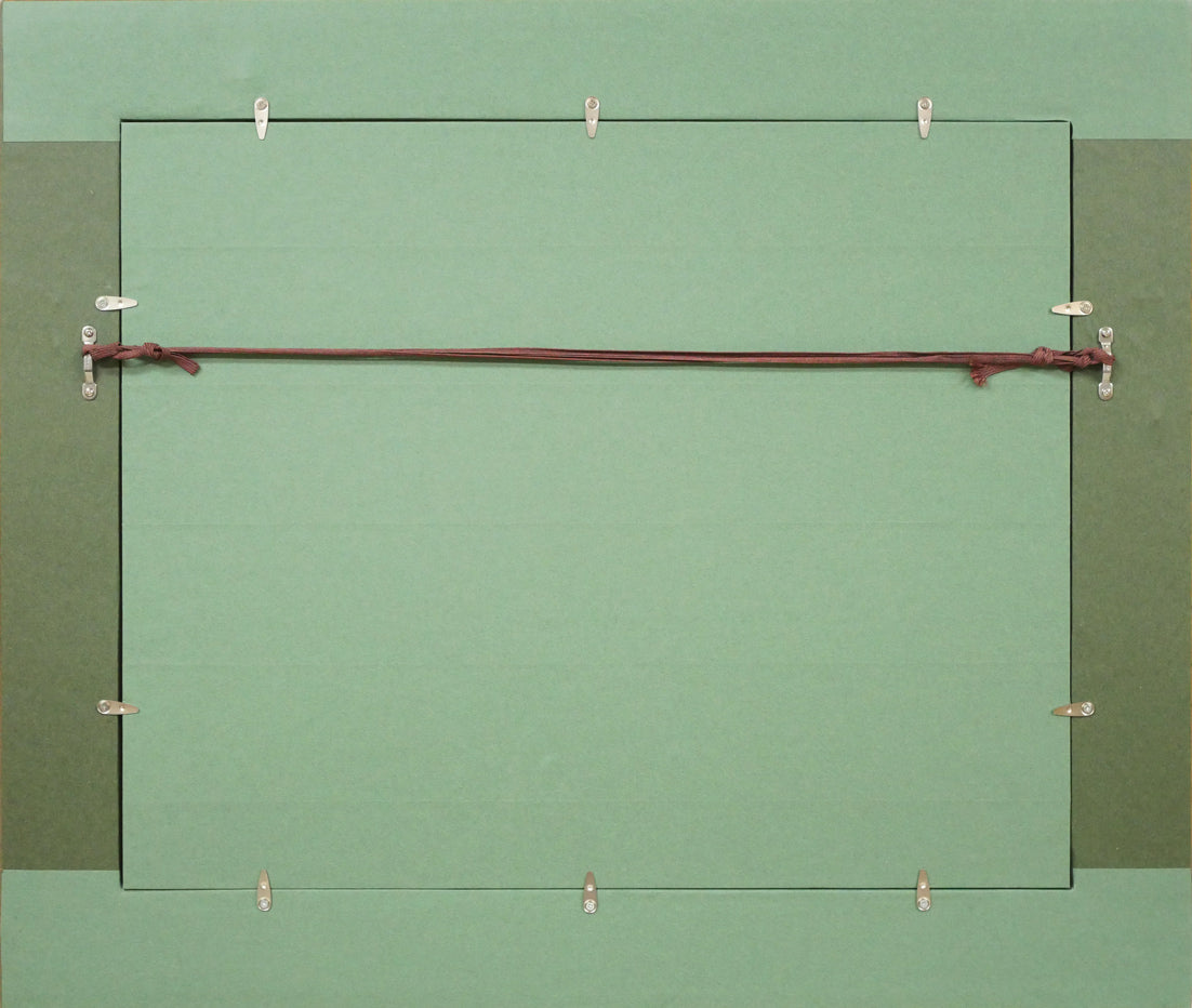 馬堀法眼喜孝「三彩蓋付壺(東京国立国立博物館収蔵・重文)」油絵・F6号 額縁裏側画像