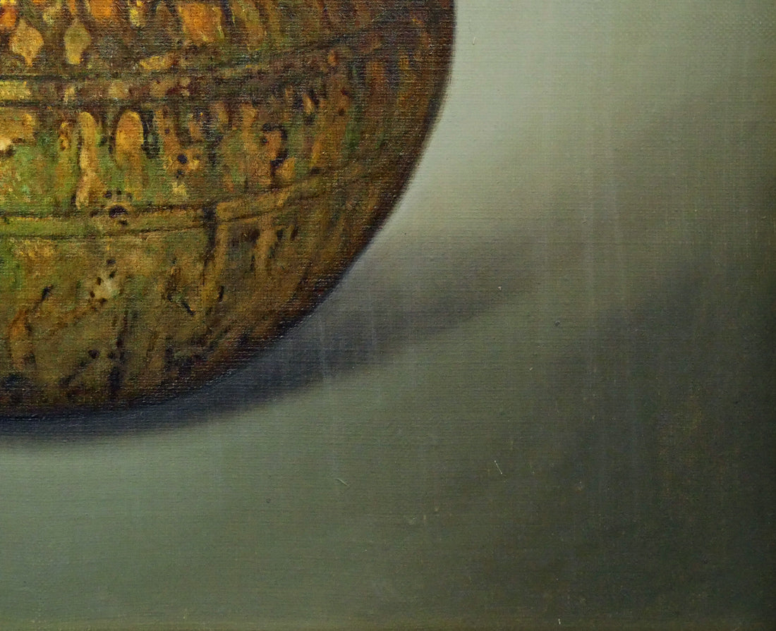 馬堀法眼喜孝「三彩蓋付壺(東京国立国立博物館収蔵・重文)」油絵・F6号 拡大画像4