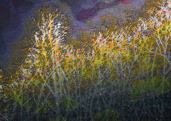 牧野宗則「赤い風」木版画 拡大画像1