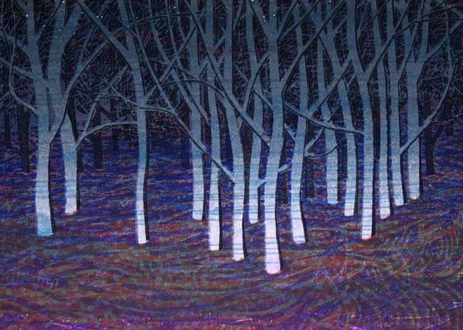 牧野宗則「赤い風」木版画 拡大画像4