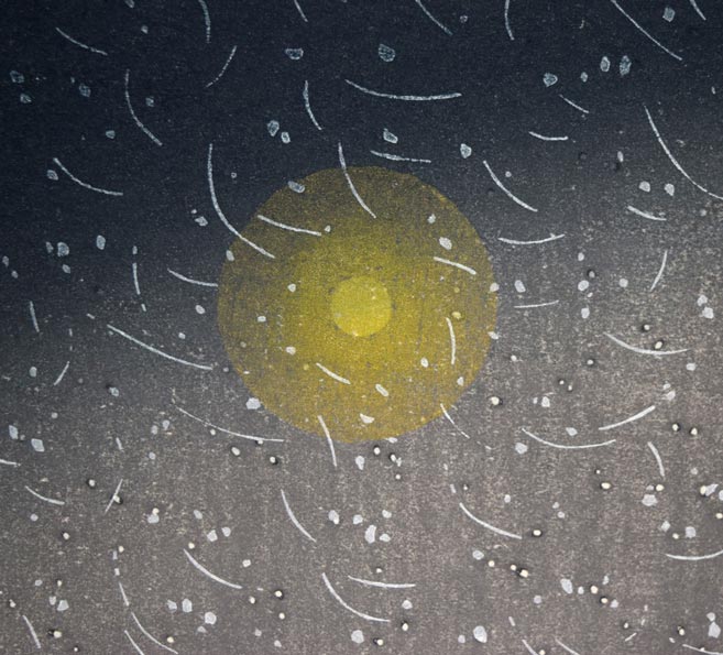 牧野宗則「雪月夜」木版画 拡大画像2