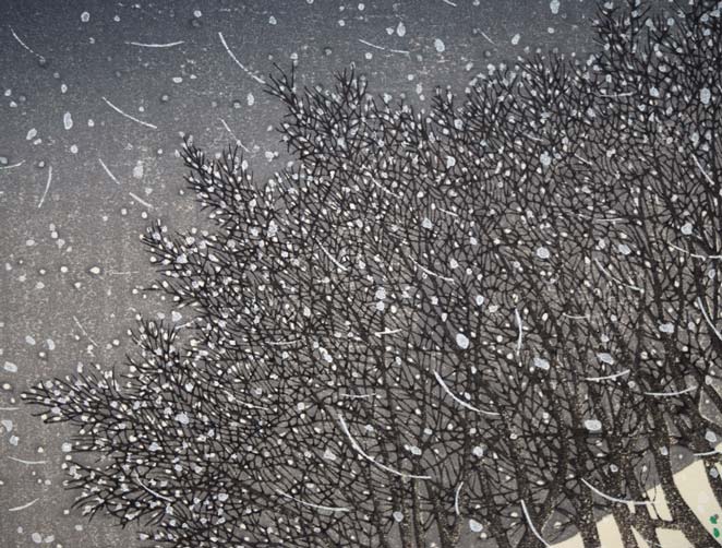 牧野宗則「雪月夜」木版画　拡大画像3