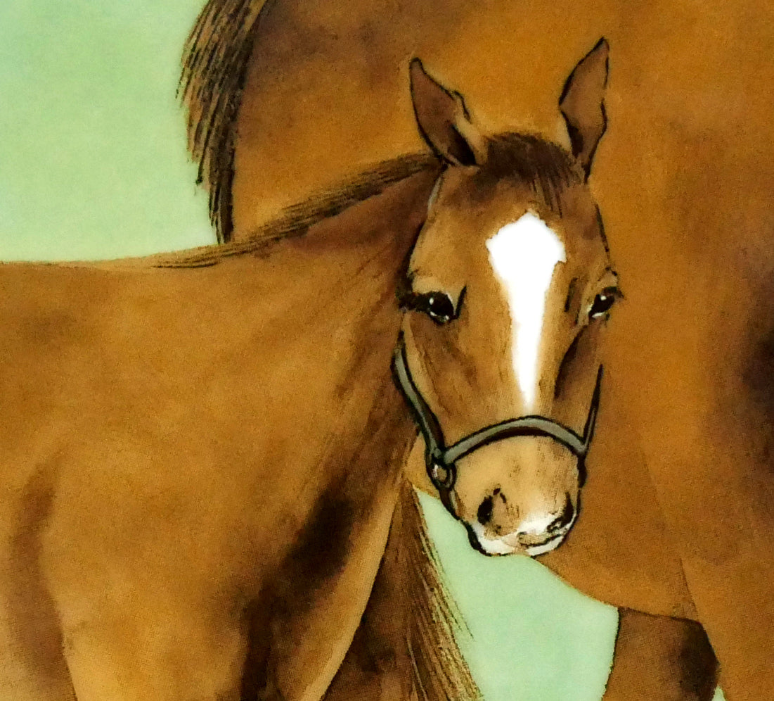 牧進「日高の早春(縁起十二支「午(馬)」」陶板画額装 拡大画像2