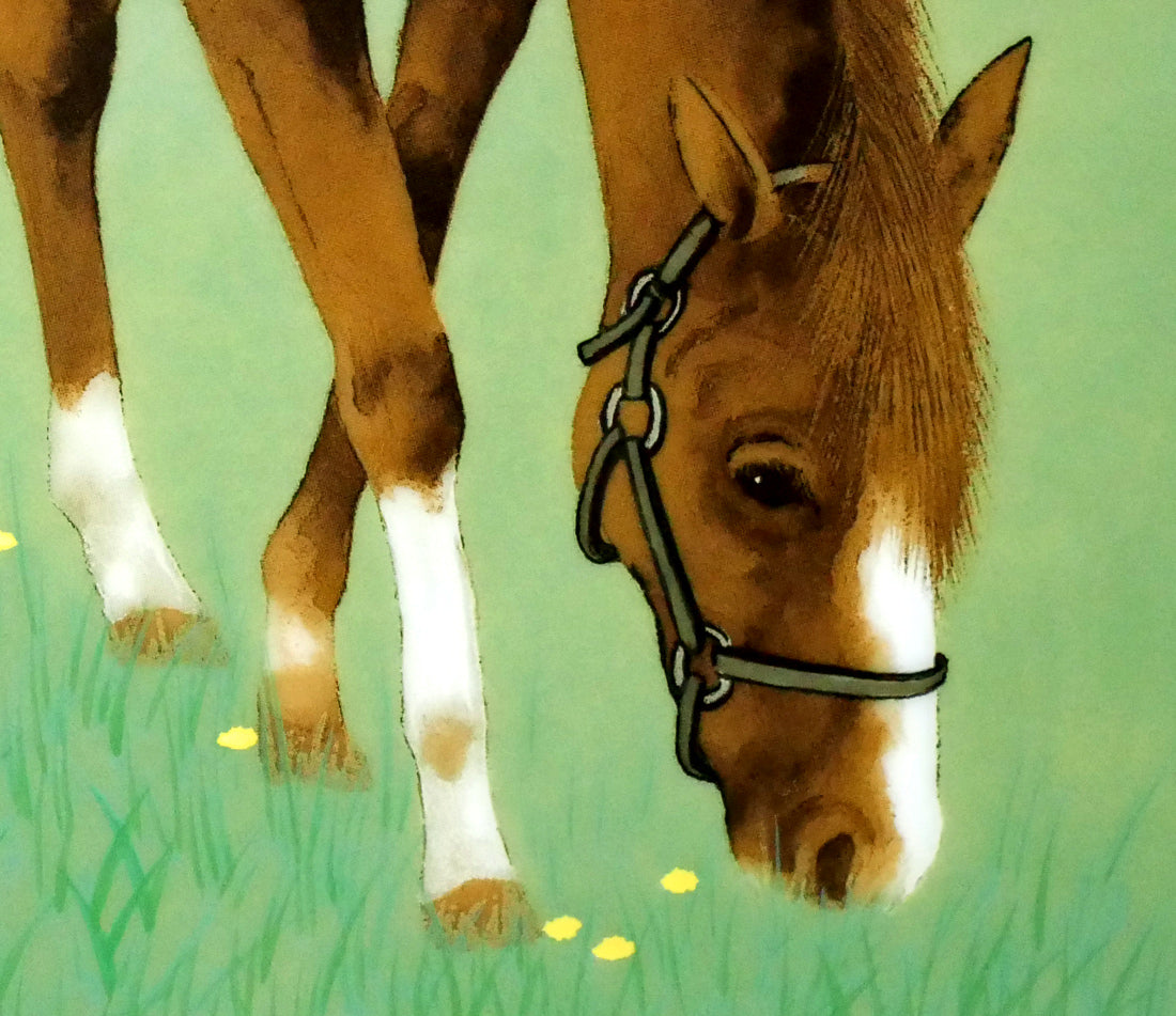 牧進「日高の早春(縁起十二支「午(馬)」」陶板画額装 拡大画像3