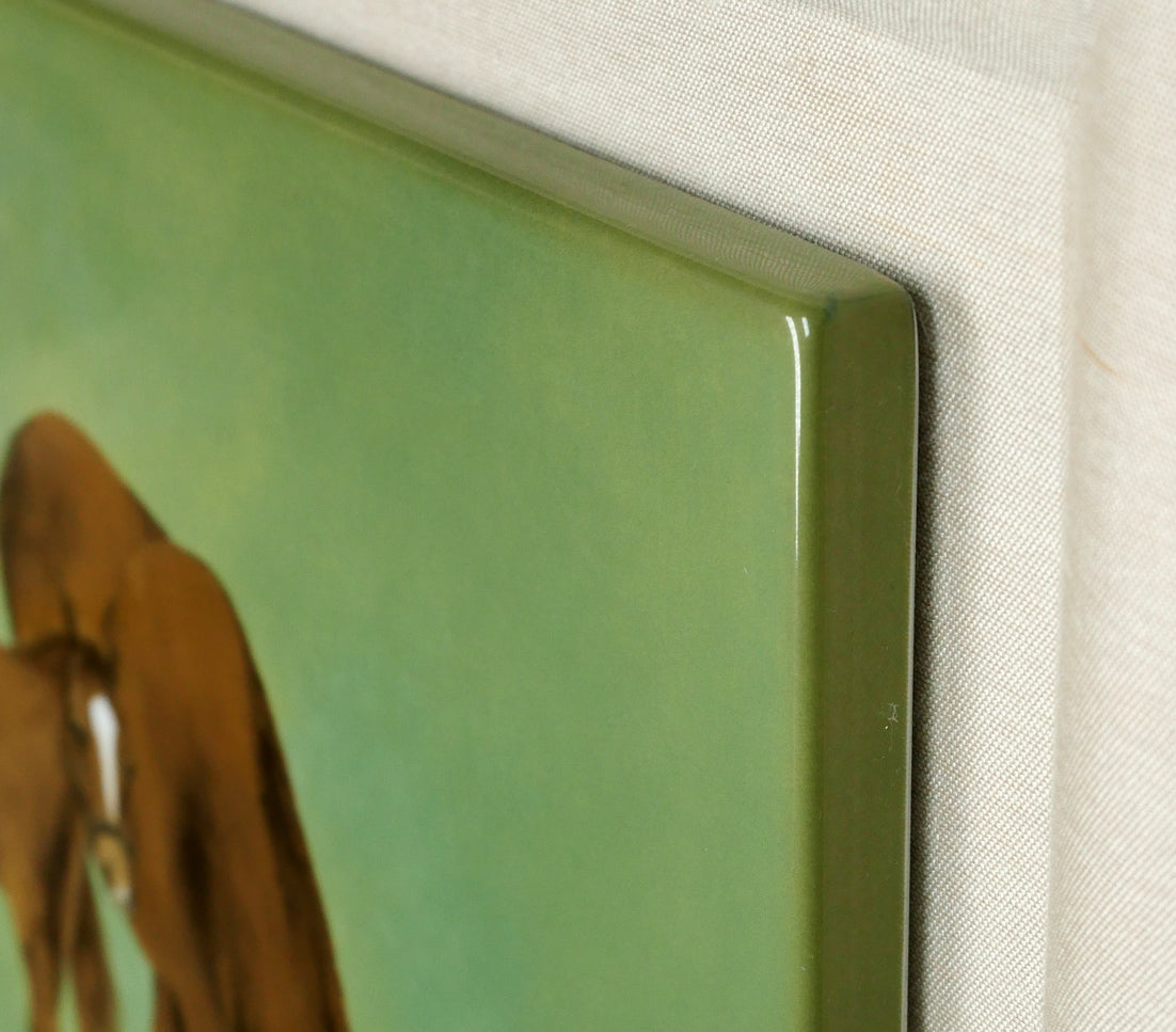 牧進「日高の早春(縁起十二支「午(馬)」」陶板画額装 額装画像2