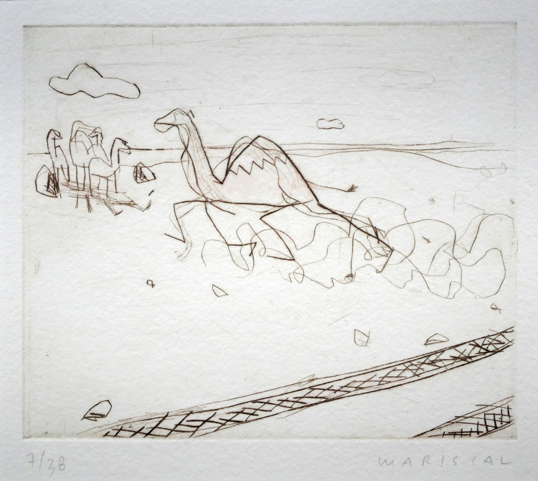 ハビエル マリスカル(JAVIER MARISCAL)「ラクダのいる風景」エッチング(銅版画) 作品全体画像