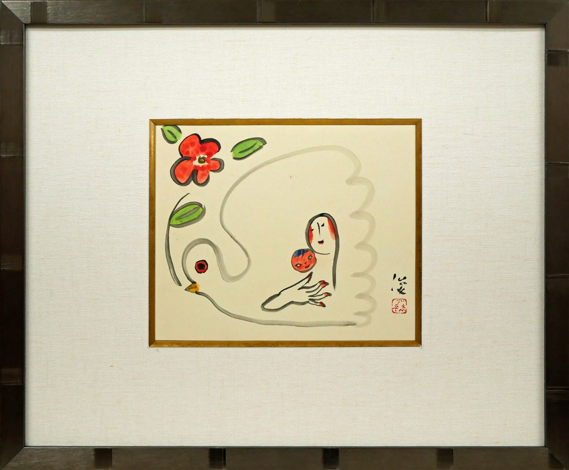 丸木俊「鳩と母子像」墨彩画