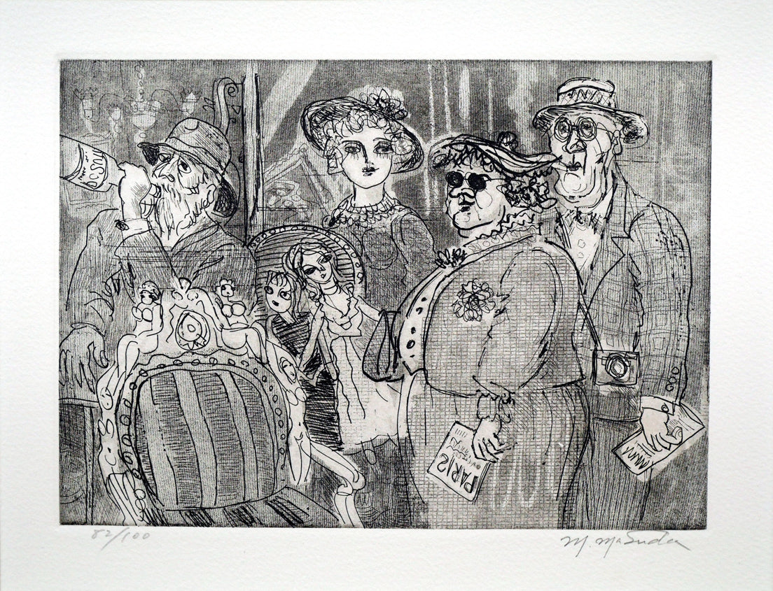 増田誠「観光客」銅版画 作品全体画像