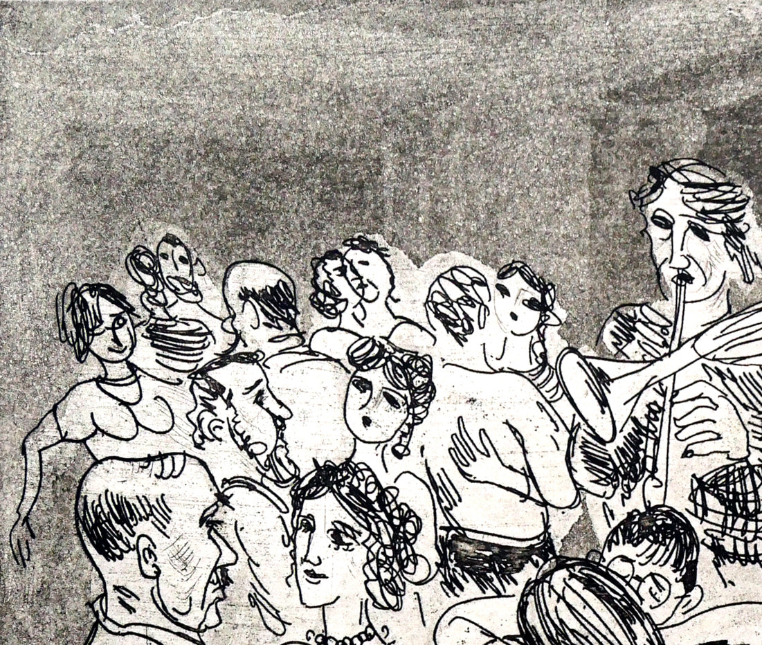 増田誠「レ・ミュジシャン」銅版画 拡大画像1