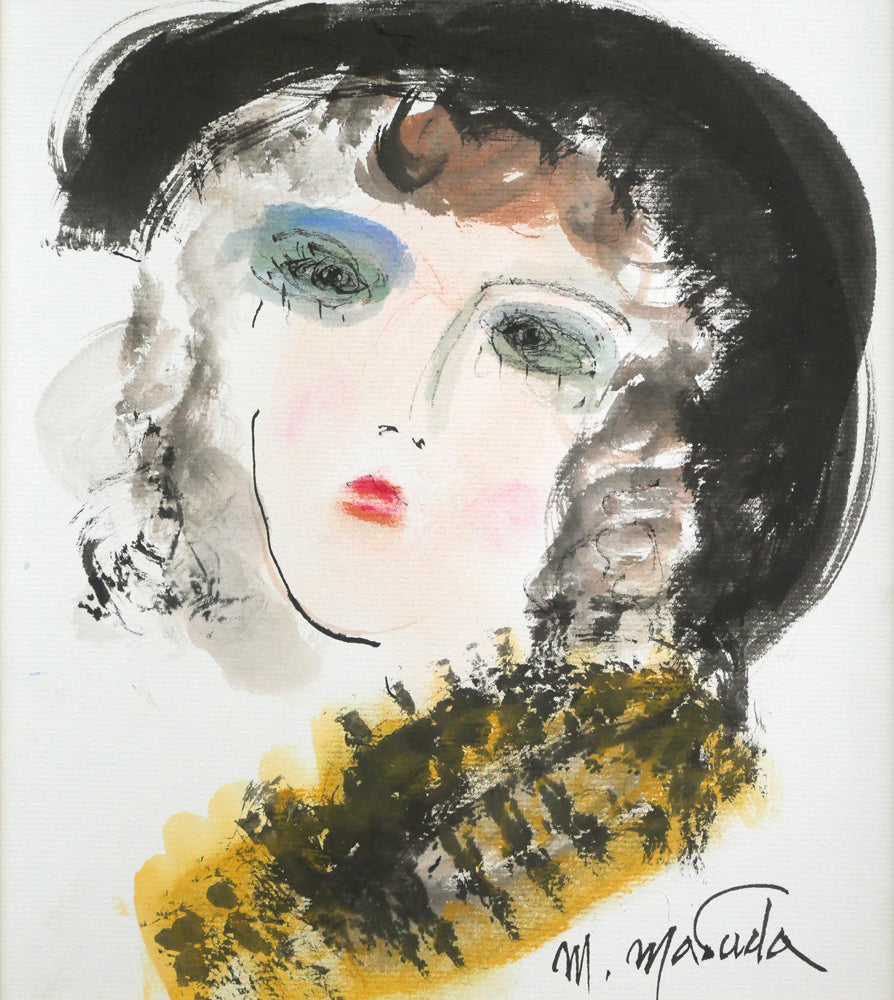 増田誠「マドモアゼルB」水彩画・色紙 作品全体拡大画像