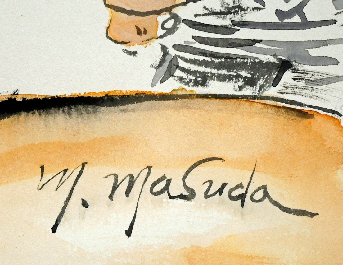 増田誠「ムッシュ」水彩画・6号 サイン拡大画像